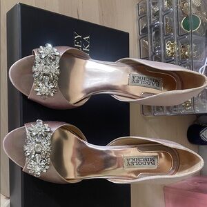 Badgley Mischka Rose Satin Embellished Heels